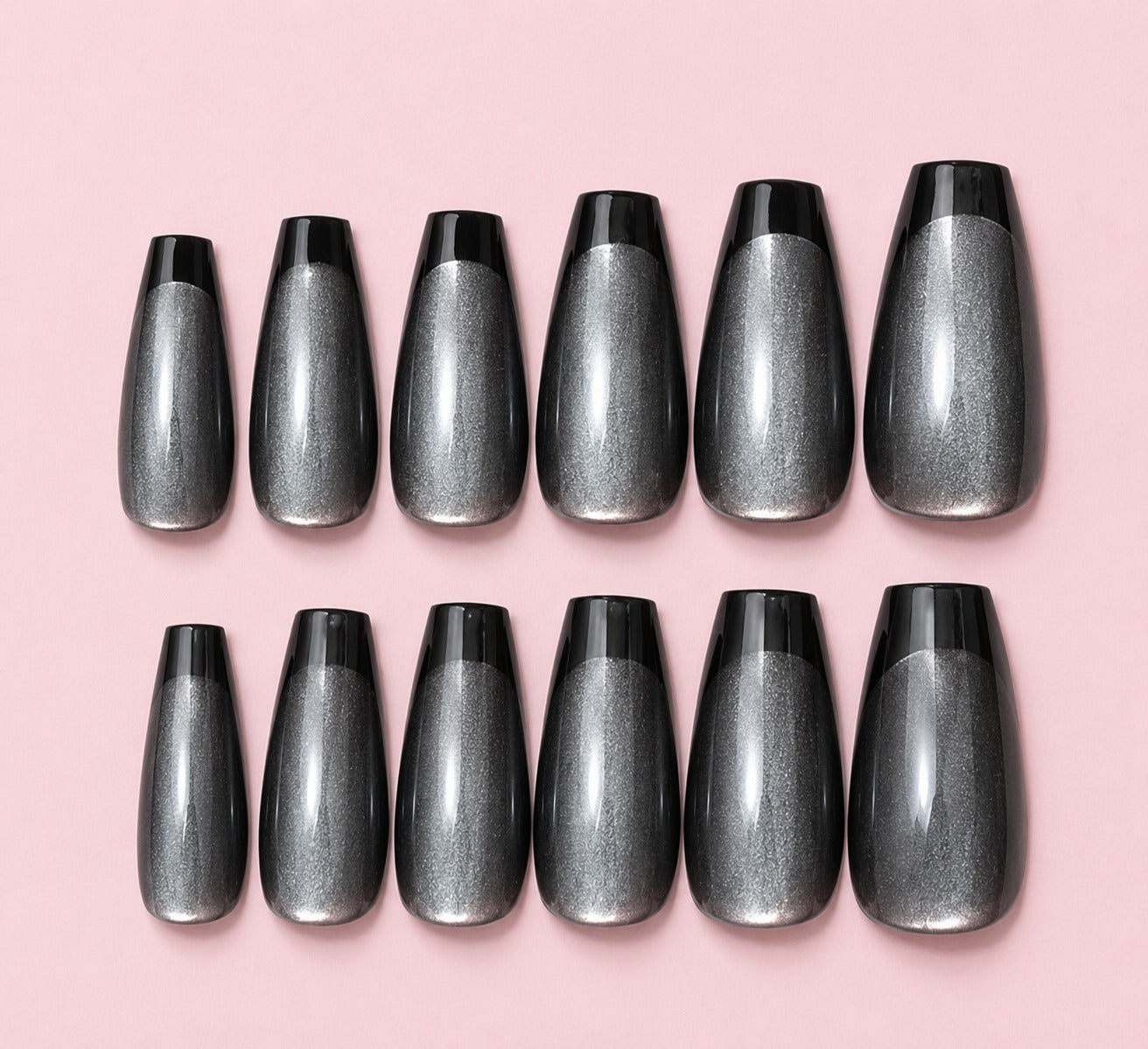 Midnight Silver French Press-On Nails